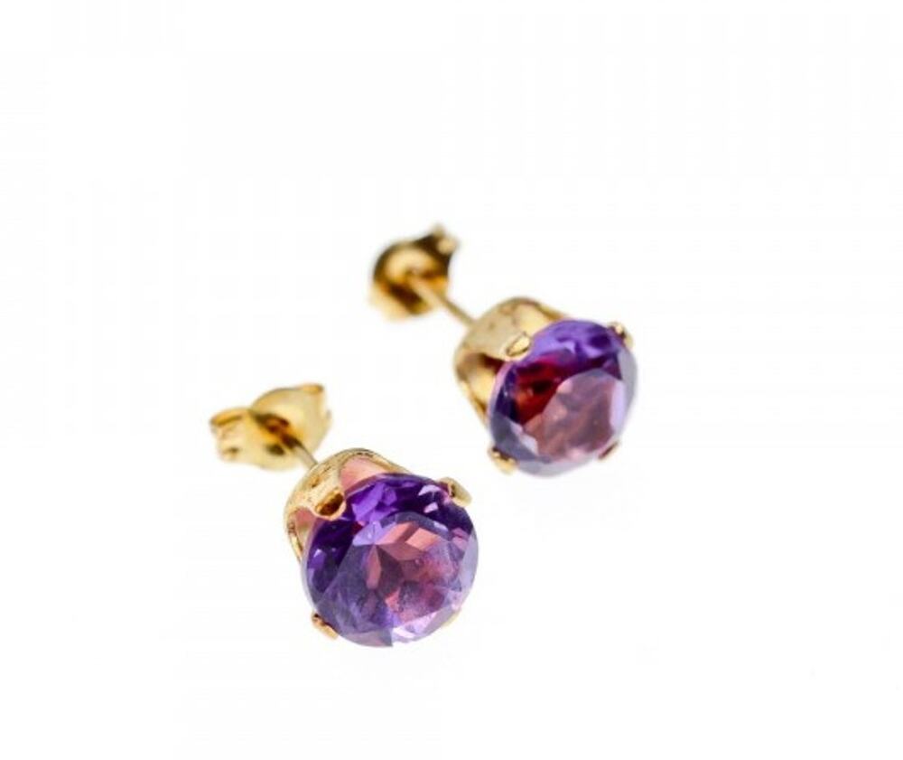14K Yellow Gold Amethyst Earrings